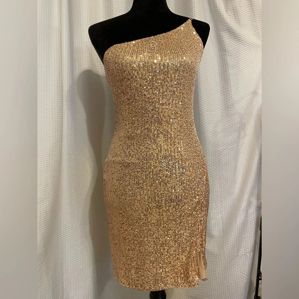 Rose Gold Sequine Strapless Sleeveless Tube Mini Dress Size Medium